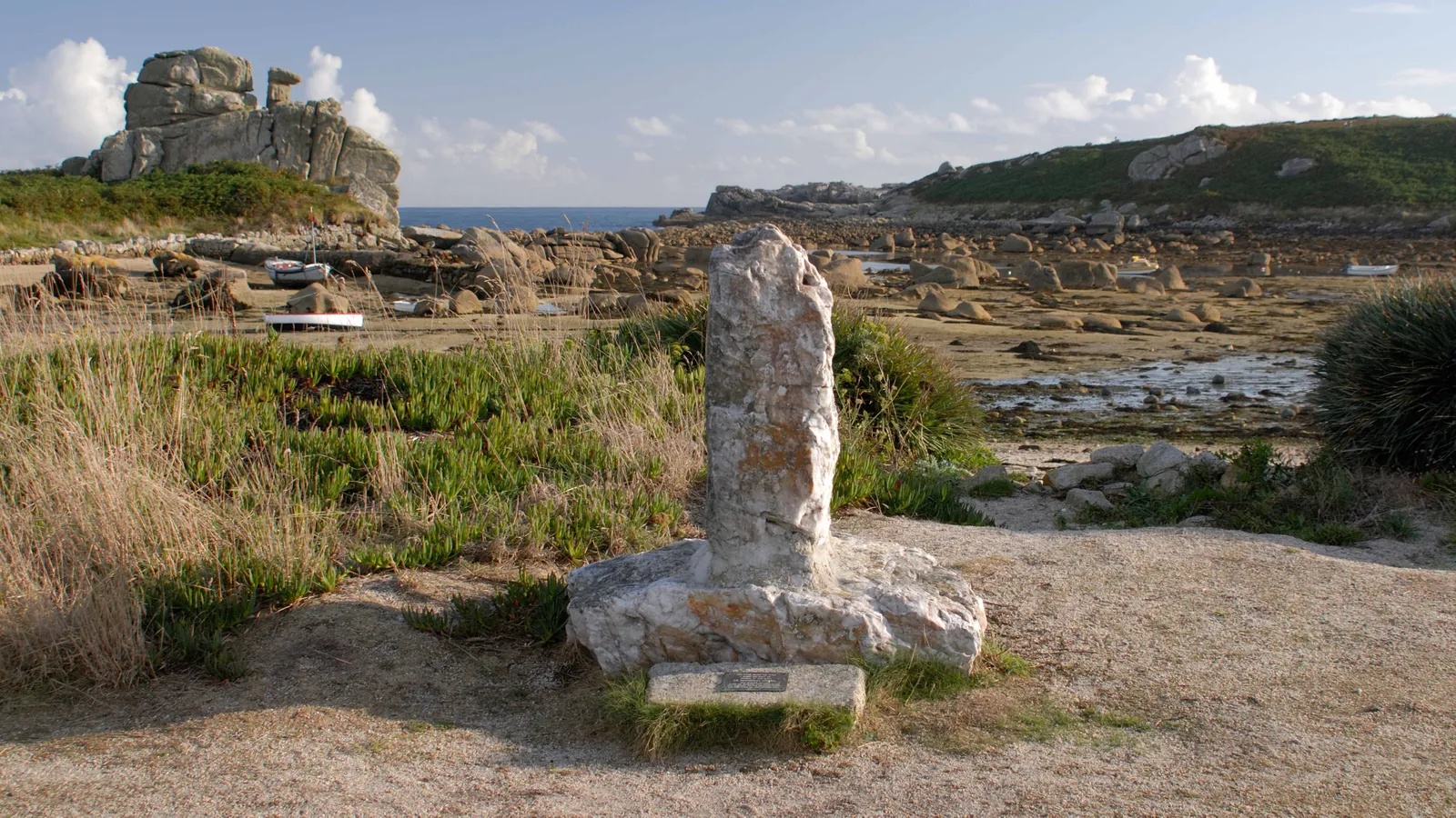 A stone memorial marks where Sir Cloudesley Shovell's body was washed up from the wreck of HMS Association