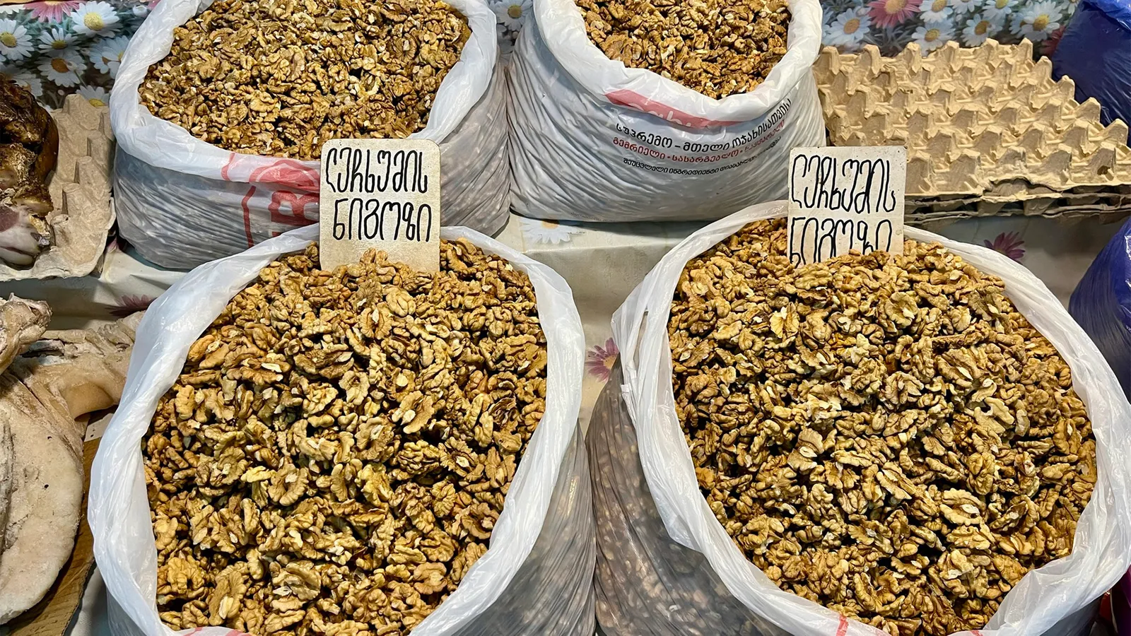 In Georgia, walnuts typically form the base of a seasoned vegetable paste known as bazhe (Credit: Sarah Freeman and BBC)