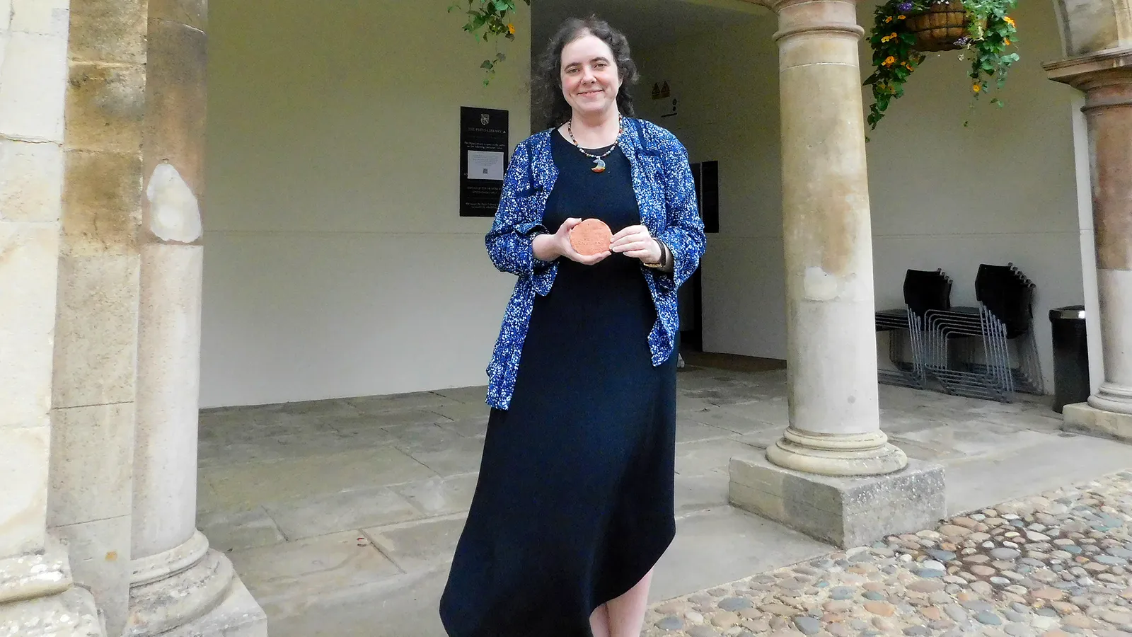 Philippa Steele, an expert in ancient scripts at the University of Cambridge, holds her clay tablet with a message to the future (Credit: Philippa Steele) Philippa Steele, an expert in ancient scripts at the University of Cambridge, holds her clay tablet with a message to the future (Credit: Philippa Steele)