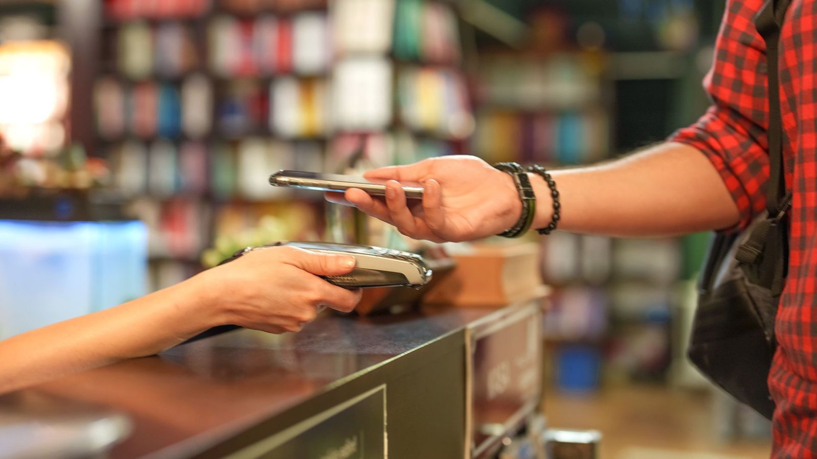 Paying by phone in a bookstore