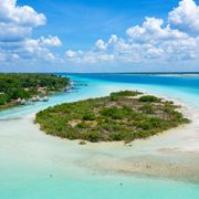 Mangrove island and emerald water in the Bacalar Lagoon, Mexico thumbnail