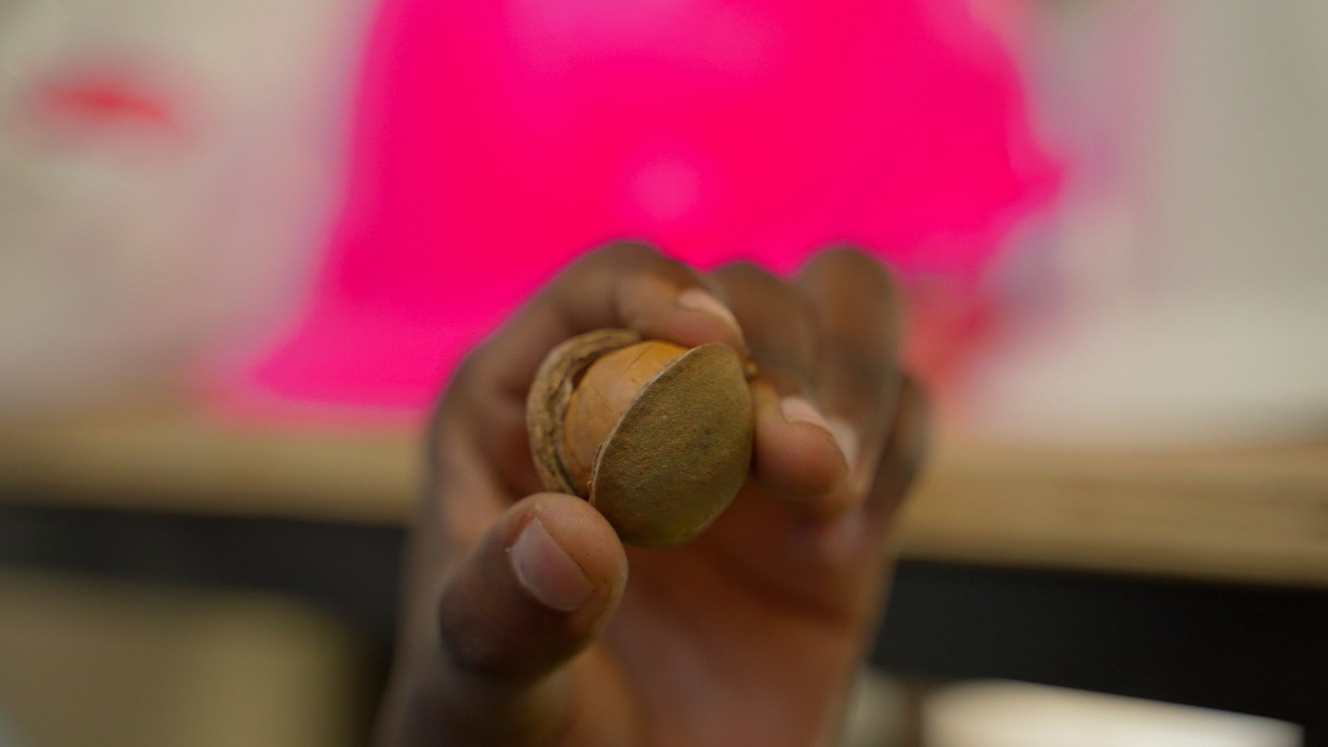 Person holding a nut