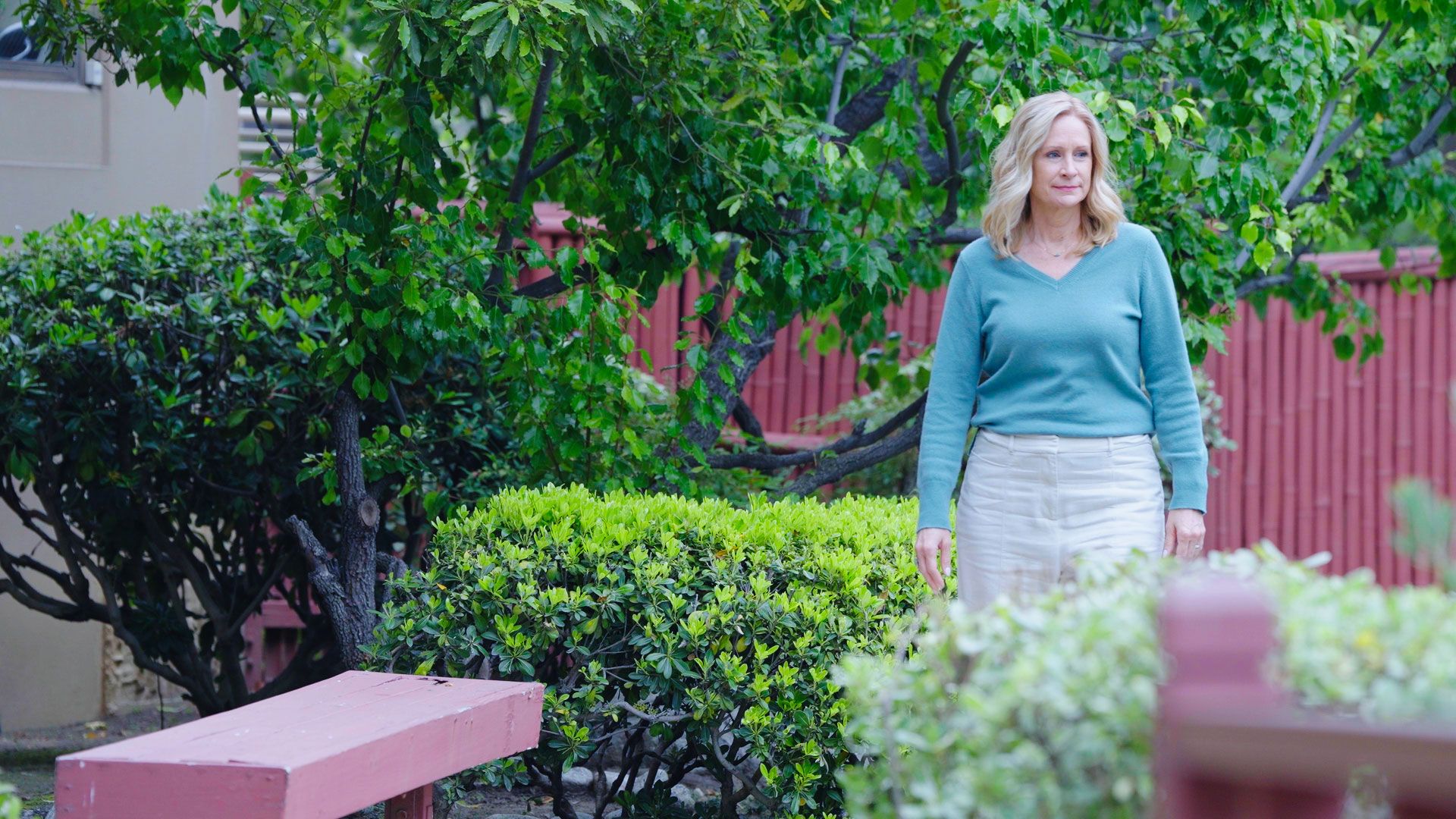 Woman in blue walking