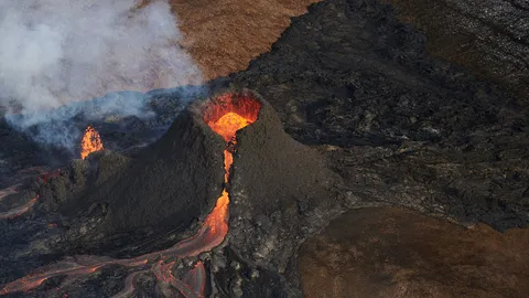 A flight over a hot volcano in Iceland