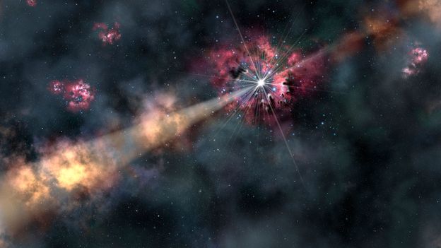 A gamma-ray burst (Credit: Gemini Observatory/Aura, artwork by Lynette Cook/SPL)
