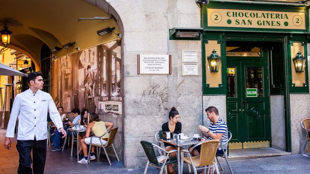In Spain, churros are often served at chocolaterías (chocolate shops) like Madrid's San Ginés (Credit: Credit: Lucas Vallecillos/Alamy) In Spain, churros are often served at chocolaterías (chocolate shops) like Madrid's San Ginés (Credit: Credit: Lucas Vallecillos/Alamy)
