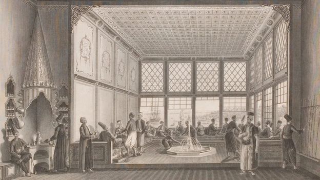 Coffeehouses were a staple in the Ottoman Empire, where they developed as spaces for men to meet, relax and trade (Credit: Credit: Historic Collection/Alamy)