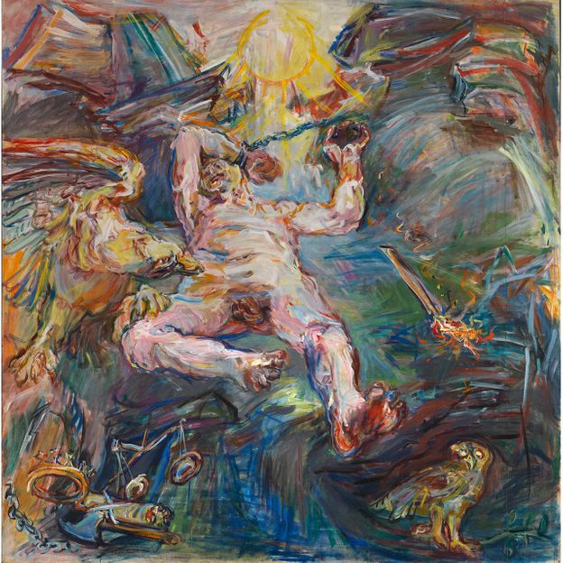 The right-hand canvas shows a nightmarish scene as Prometheus is punished (Credit: Fondation Oskar Kokoschka DACS 2021/ The Courtauld)