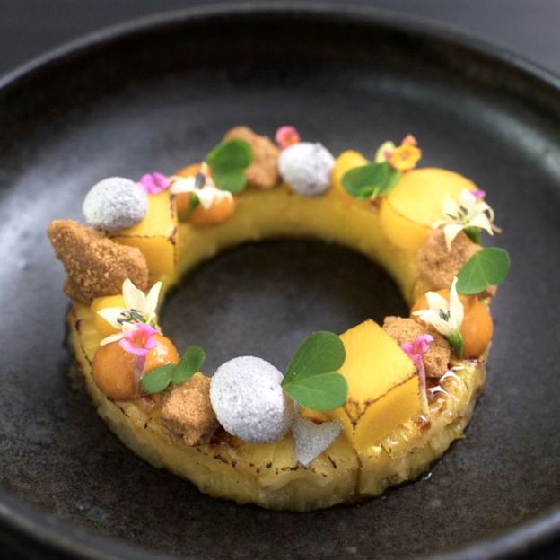 Mananasi: spice pineapple rings with coconut meringue and ginger caramel (Credit: Meza Malonga)