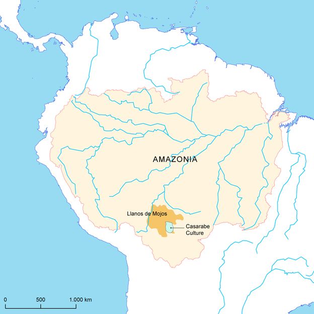 Map showing the Llanos de Mojos savannah and the Casarabe Culture area (Credit: H Prümers/Deutsches Archäologisches Institut)