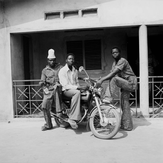 Albert on his Honda with Two Friends (1978) by Beninese photographer Rachidi Bissiriou (Credit: David Hill Gallery/ Rachidi Bissiriou)