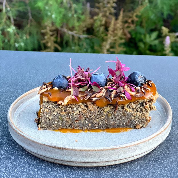 Sunflower-seed cake with agave squash caramel (Credit: Dana Thompson)