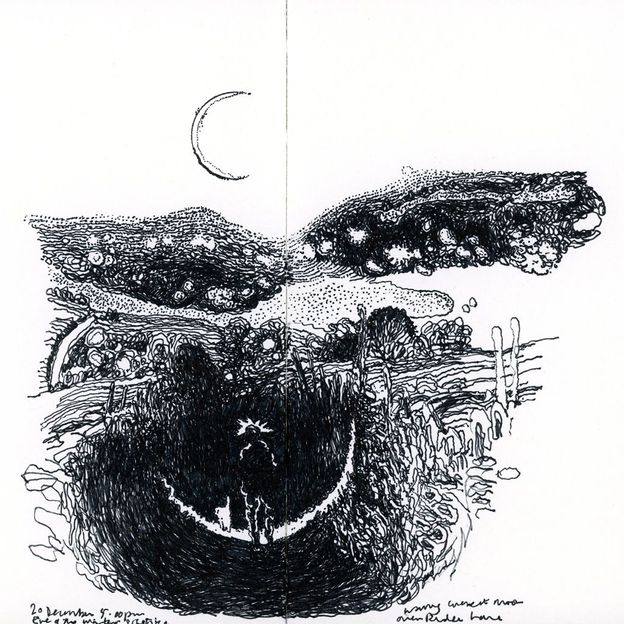Hewitt's sketches of night scenes by moonlight capture spontaneous moments (Credit: John Hewitt)