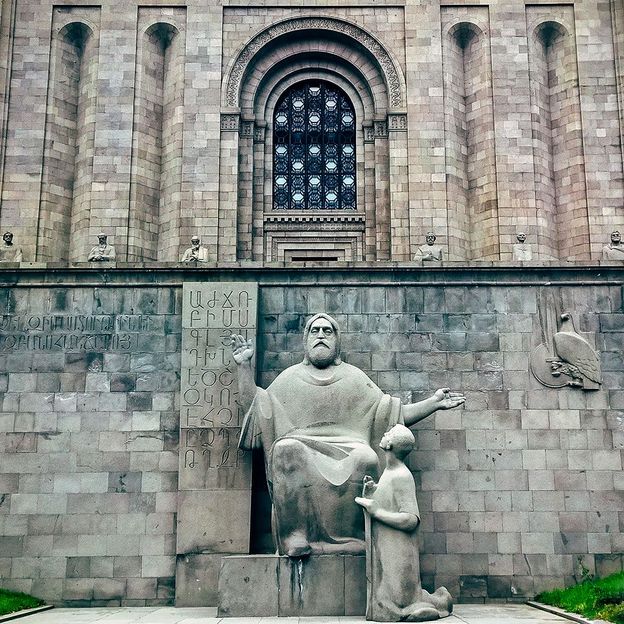 The statue of Mesrop Mashtots outside Matenadaran shows his importance as the creator of the Armenian alphabet (Credit: Narek Hovas/Getty Images)