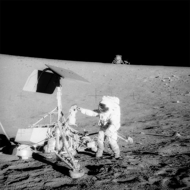 Surveyor 3 was inspected by astronauts from Apollo 12 and was found to have been “sandblasted” by dust kicked up by the lander touching down (Credit: Nasa)