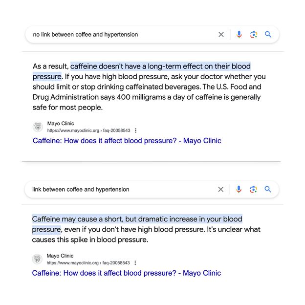 In some cases, Google will pull contradictory information from the exact same web page (Credit: Sarah Presch)