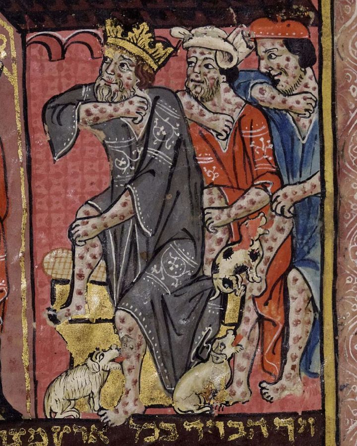 Plague is portrayed as a punishment in this 14th-Century illustration (Credit: Rylands Library/ University of Manchester)