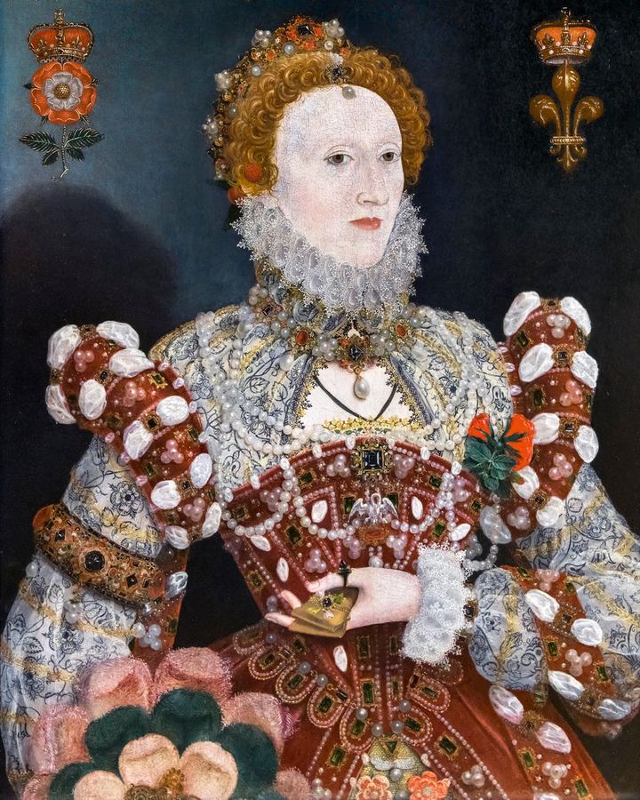 In Nicholas Hilliard's portrait of Elizabeth l (1573-75), the queen is shown beneath a thornless rose, signifying chastity (Credit: Alamy)