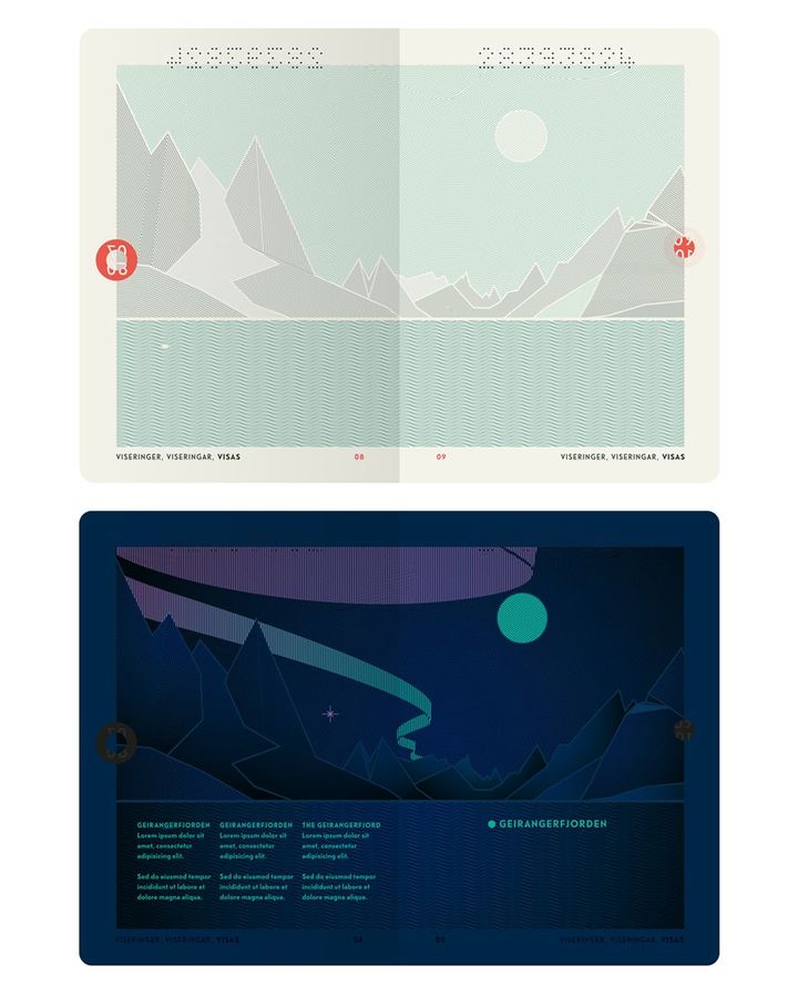 When put under a UV light, the inside of the Norwegian passport reveals the Northern Lights (Credit: Neue Studio)