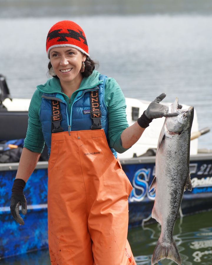 Amy Cordalis, the Yurok Tribe's general counsel, was taught to fish sustainably by her father, a skill passed down in families for generations (Credit: Matt Mais)