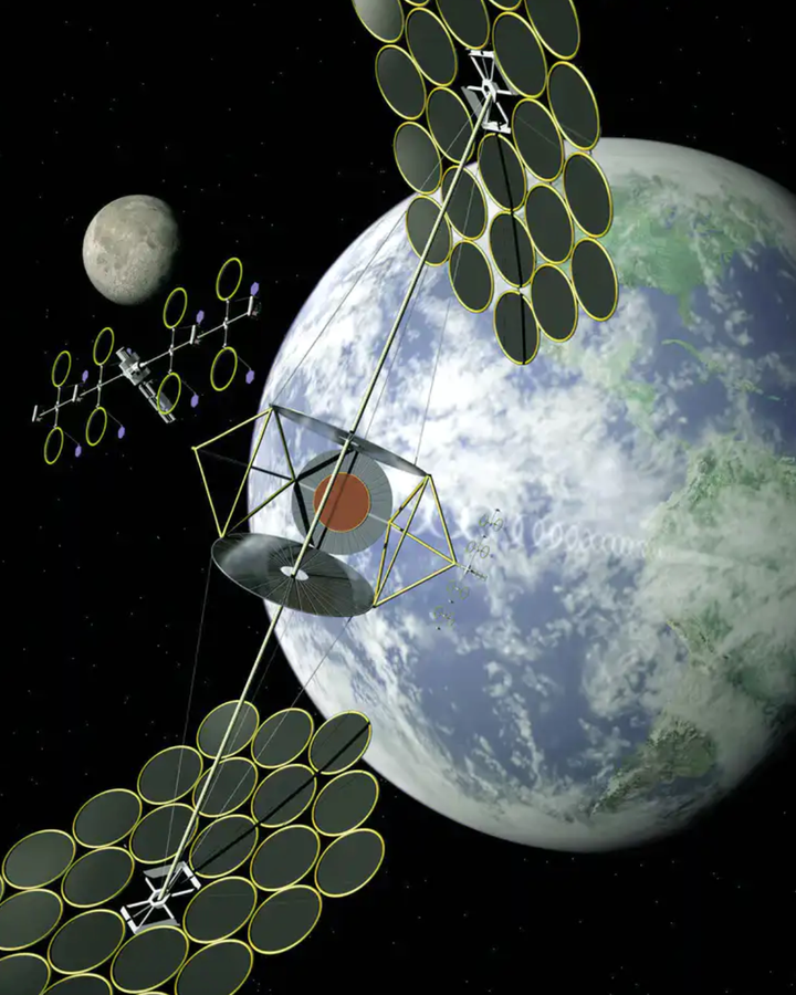 A space solar array could consist of one large structure, or many smaller ones gathered together (Credit: Nasa)