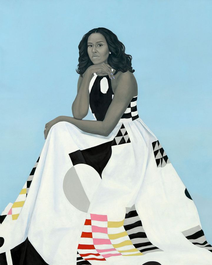 The portrait of Michelle Obama echoes her values in the choice of dress and artist (Credit: Amy Sherald)