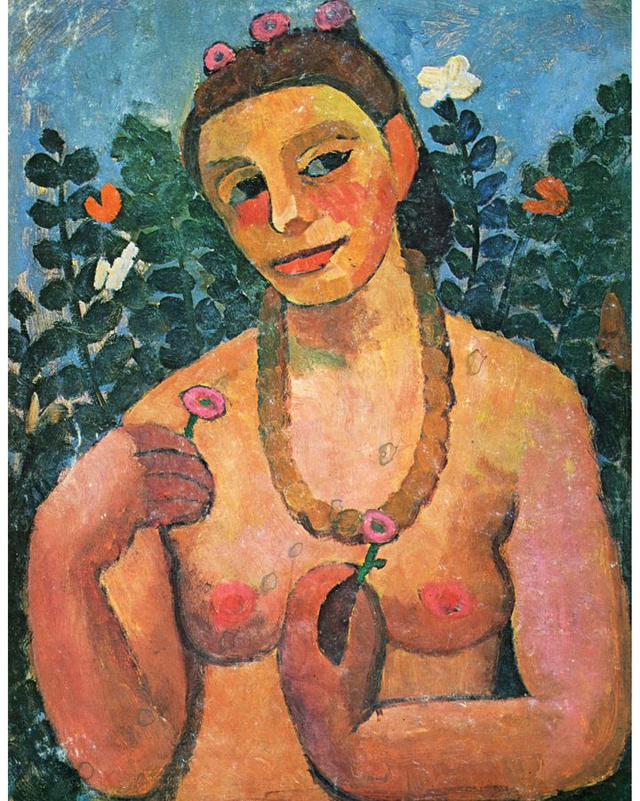 The first "nude selfie" by a female artist is thought to be Paula Modersohn-Becker's Self-Portrait Nude with Amber necklace (1906) (Credit: Alamy)