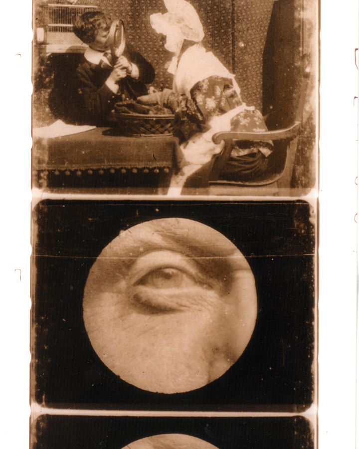 Grandma’s Reading Glass (1900) includes the first use of the close-up – this shows the actual edit between shots (Credit: Screen Archive South East, University of Brighton)