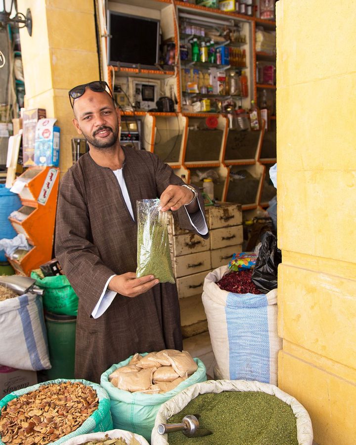 Moustafa Mohammed, who sells dried molokhia, is Al Reda spice store's third-generation owner