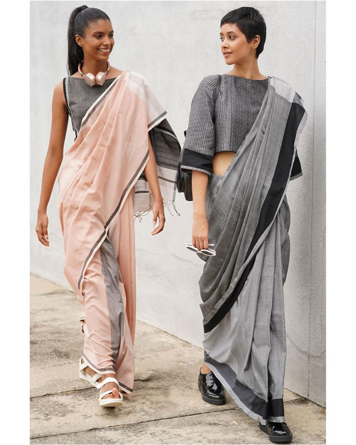 Sri Lankan designer label Urban Drape has a sleek, contemporary look, pairing saris with crop tops (Credit: Urban Drape)