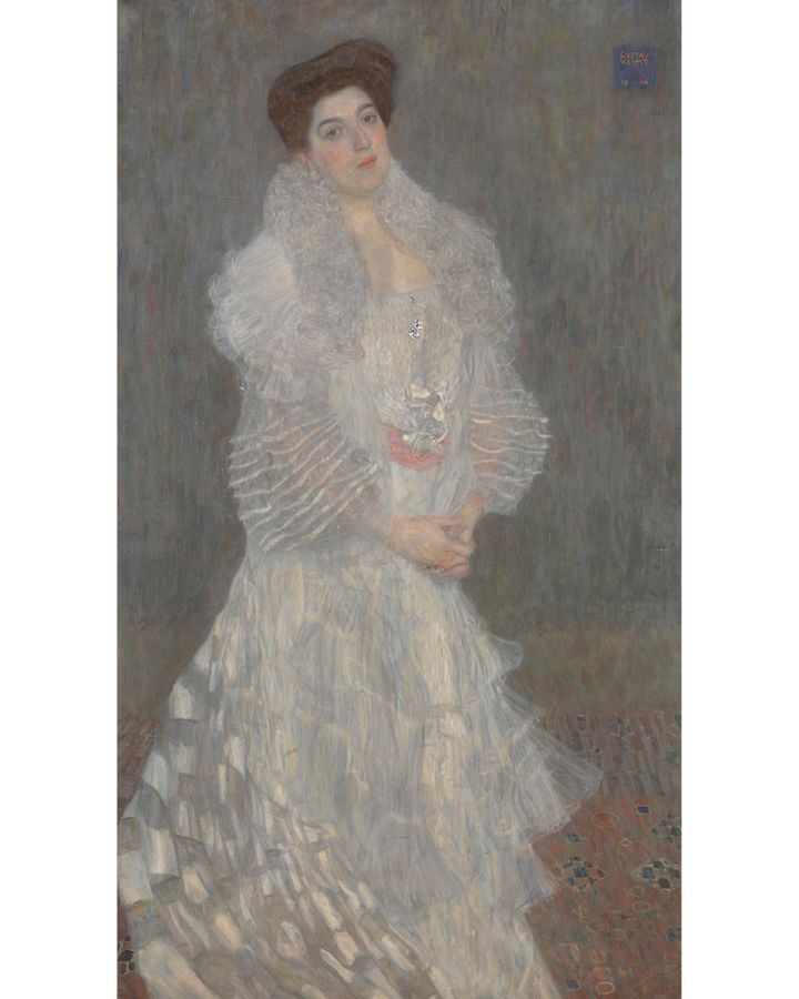 Gustav Klimt's famous Portrait of Hermine Gallia (1904) depicts the subject in a gauzy white gown (Credit: The National Gallery, London)