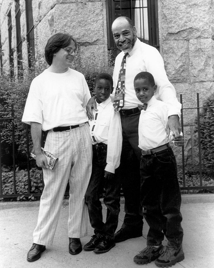 Michael Elsasser, Doug Robinson and their sons, Zachary and Justin, in the 1990s. The family has grown, as Zachary now has two children (Credit: Gigi Kaeser / Love Makes a Family)