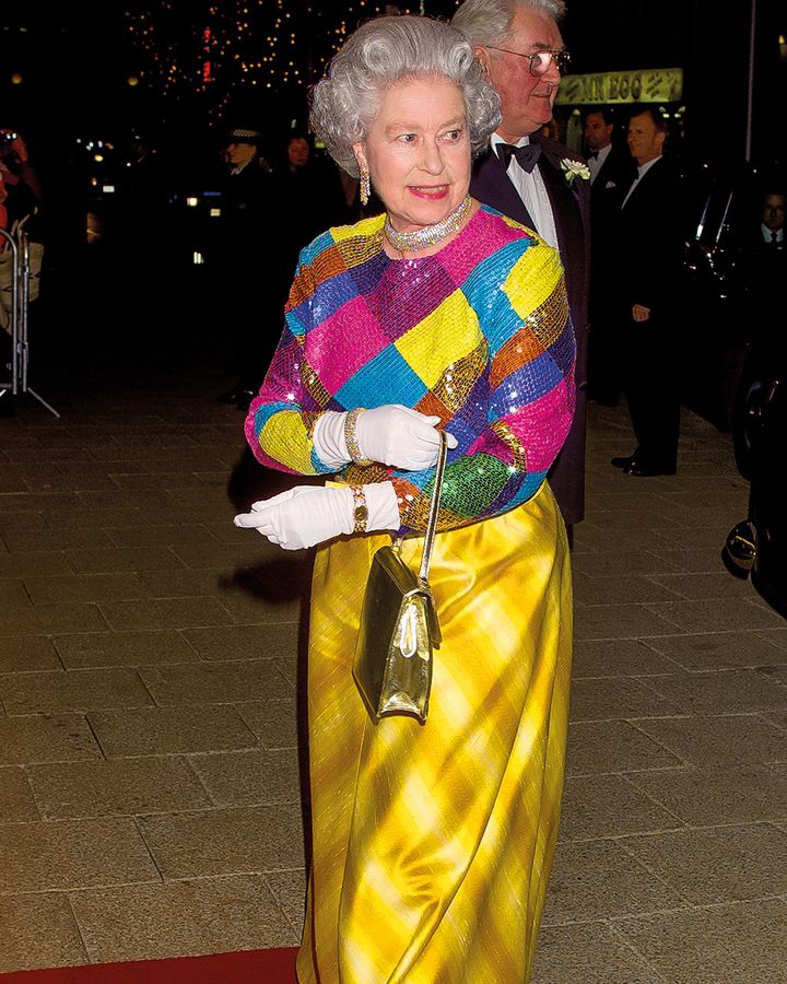 The sequinned "Harlequin dress" was worn at the Royal Variety Performance in 1999 – it was an experimental choice, perfect for the occasion (Credit: Getty Images)