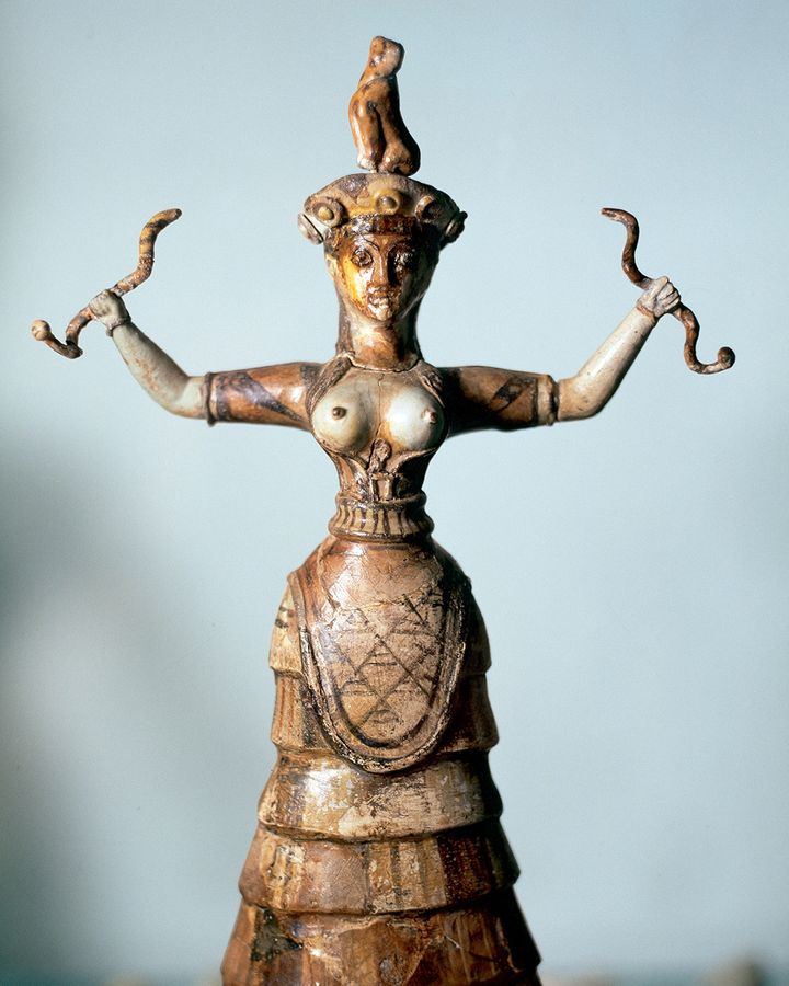 The extraordinary figures of the snake goddess found in the Minoan ruins have inspired artists and designers over the decades (Credit: Getty Images) The extraordinary figures of the snake goddess found in the Minoan ruins have inspired artists and designers over the decades (Credit: Getty Images)
