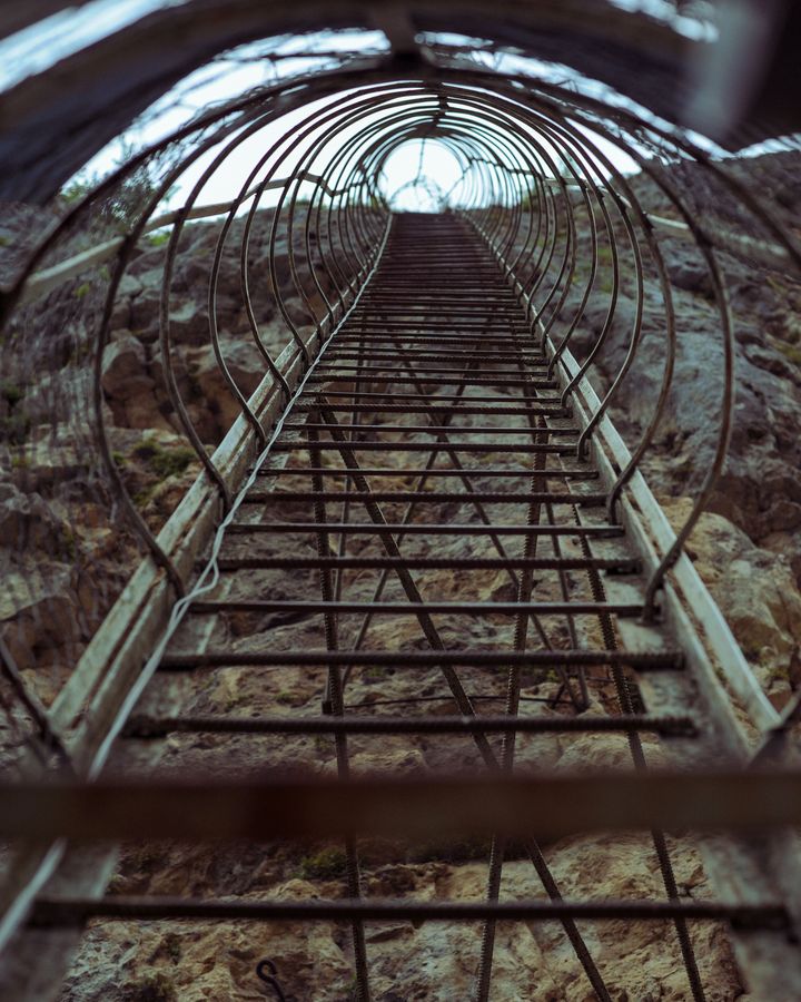The only way to ascend the pillar is via a 40m-long iron ladder (Credit: Nika Ergemlidze)
