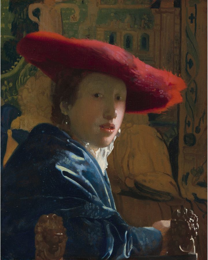 Girl with the Red Hat is attributed to Vermeer; the painting (1669) is believed to have inspired the painter of Girl with a Flute (Credit: National Gallery of Art)