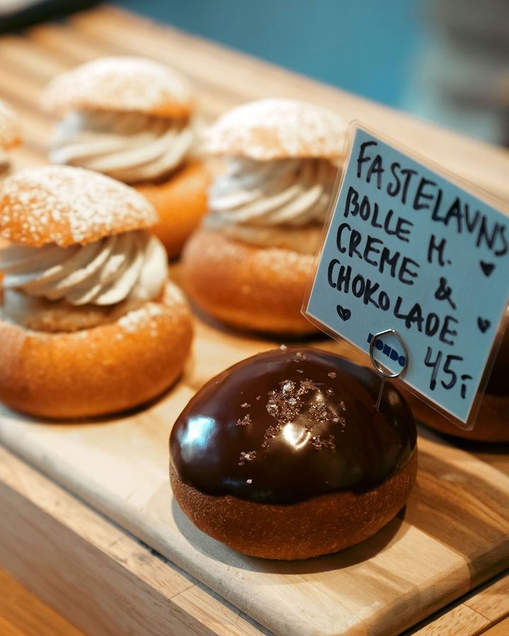 Rondo in Nørrebro sells traditional fastelavnsboller topped with chocolate and salt (Credit: Daniel Rasmussen)
