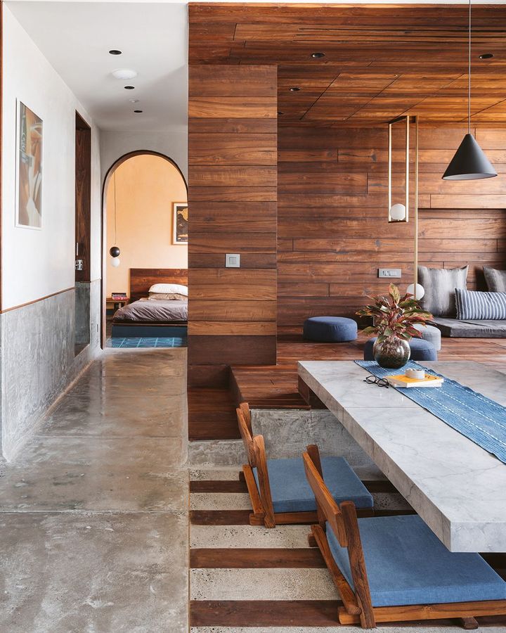 MD Apartment in Ahmedabad, designed by Studio Sārānsh, shows how recycled timber can help create a chic space (Credit: Ishita Sitwala/ The Fishy Project)