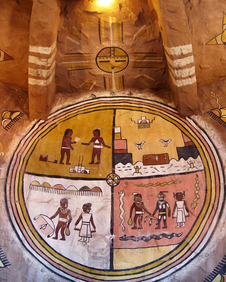 Colter hired Hopi artist Fred Kabotie to paint designs on the interior of the Desert Watchtower (Credit: David Wall/Alamy) Colter hired Hopi artist Fred Kabotie to paint designs on the interior of the Desert Watchtower (Credit: David Wall/Alamy)