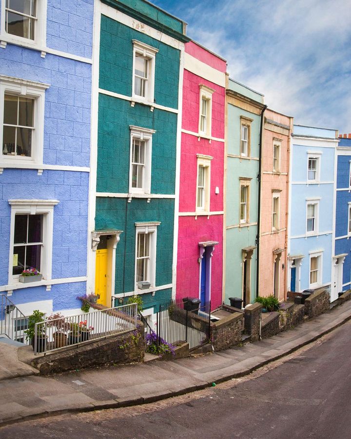 House facades in Clftonwood and other neighbourhoods of Bristol, UK, are famously painted in ice-cream colours (Credit: Alamy)