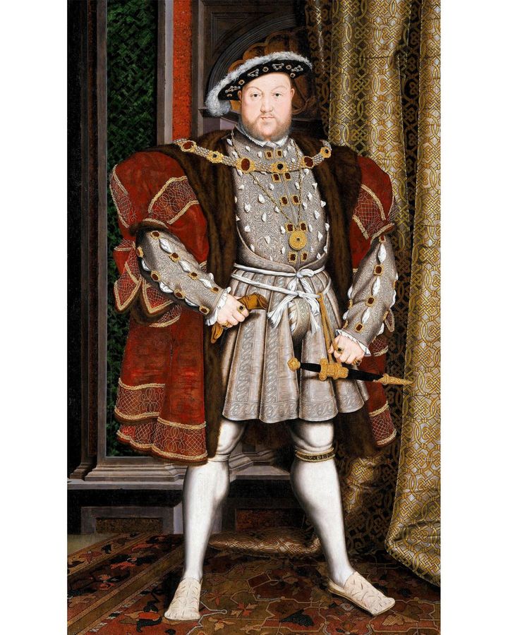 Henry VIII in his finery, portrayed in the iconic portrait by the workshop of Hans Holbein the Younger, sends a message of power (Credit: Alamy)