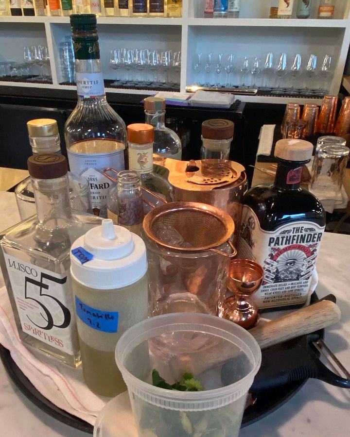 Non-alcoholic cocktails include NA spirits, homemade syrups and garnishes (Credit: Stefanie Ellis)