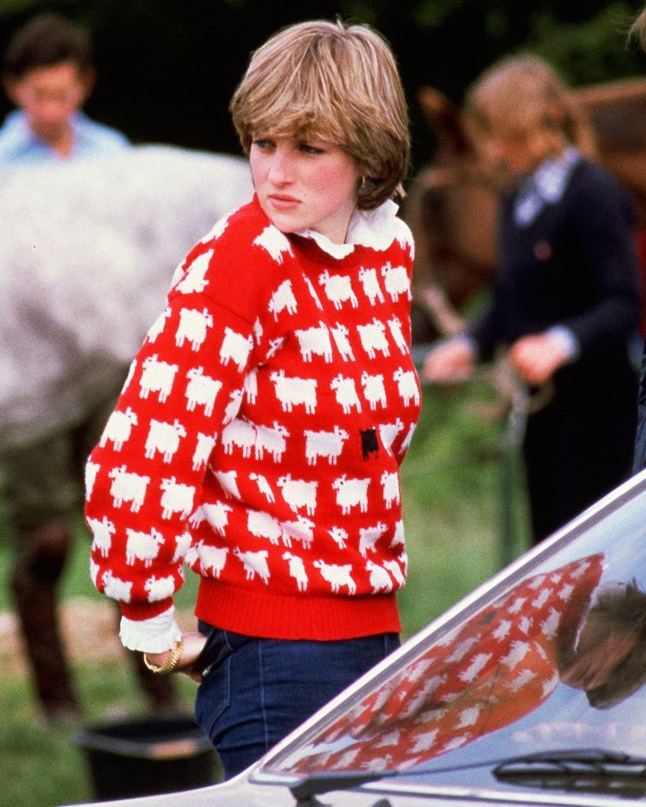 In 1981 the then Lady Diana Spencer wore a distinctive sheep-themed sweater to a polo match – she was 19 years old (Credit: Getty Images)