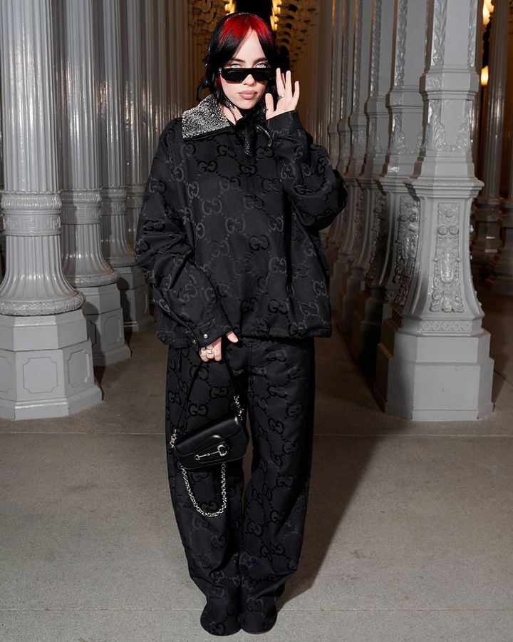 Billie Eilish, shown here with the Gucci horsebit bag made from biomaterials at the LACMA Art and Film Gala on 4 November, is a face of the brand (Credit: Getty Images)