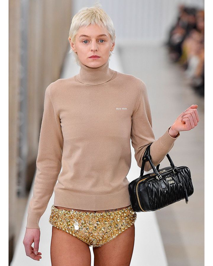 Emma Corrin modelled sequin knickers for Miu Miu; undies as outerwear was a key 2023 look (Credit: Getty Images)