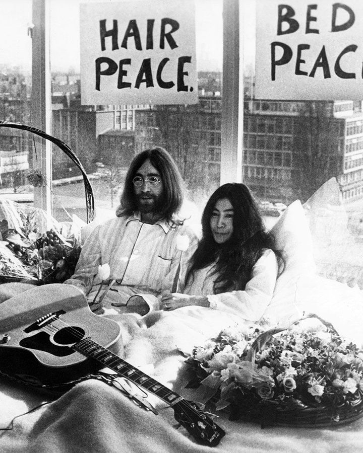 Ono collaborated with Lennon on various works and happenings, including the "bed-in for peace" in 1969 (Credit: Getty Images)