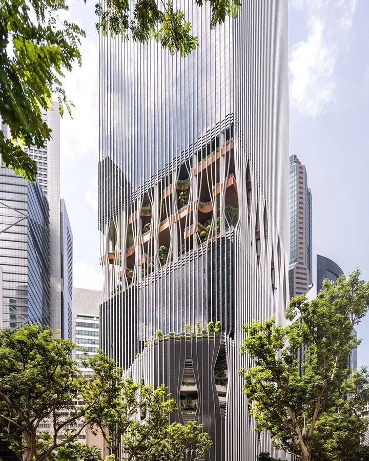 With more than 80,000 plants and four connected levels of organic softscape, the CapitaSpring tower is Singapore's tallest urban farm (Credit: BRG/CRA)
