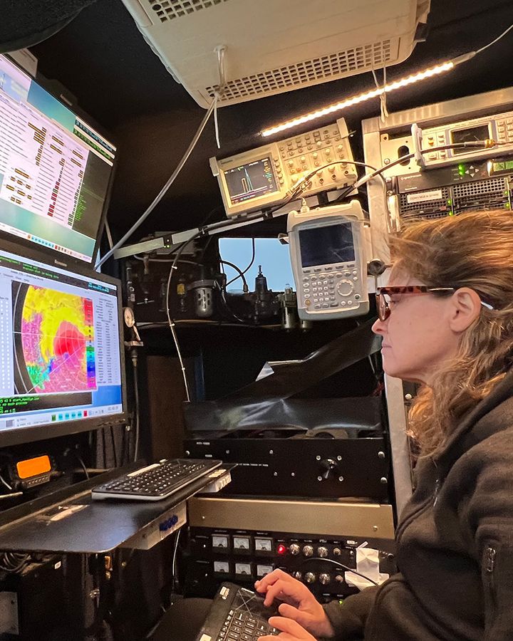 Scientists such as Karen Kosiba use weather models to monitor conditions that might produce tornadoes (Credit: Jen Walton) Scientists such as Karen Kosiba use weather models to monitor conditions that might produce tornadoes (Credit: Jen Walton)