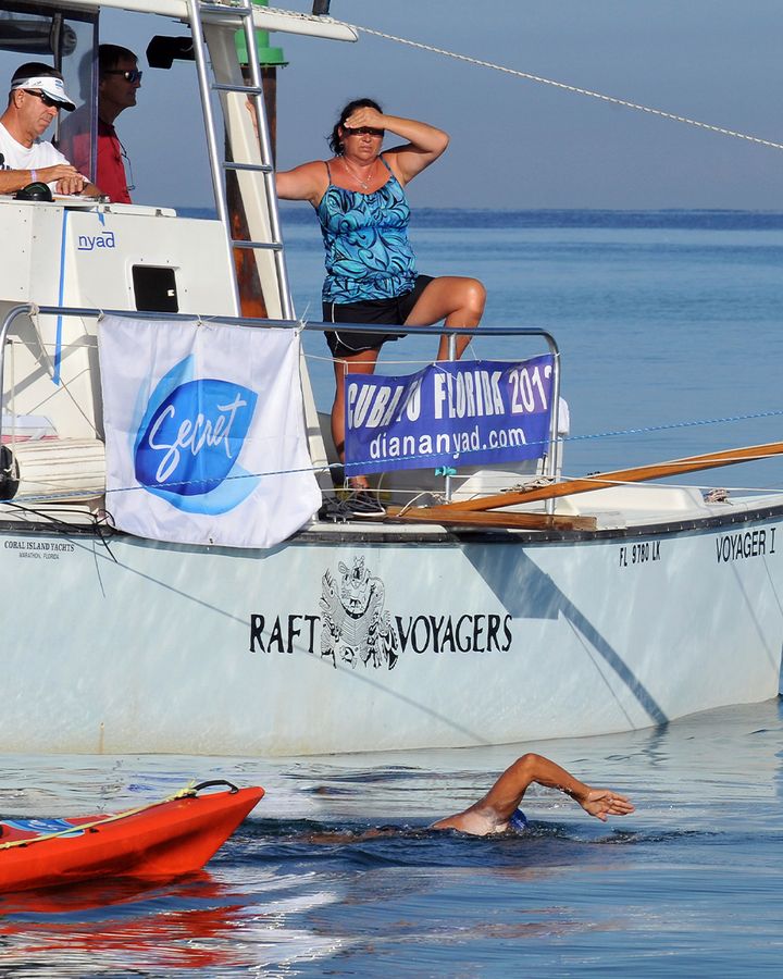 The American swimmer Diana Nyad was the first person to swim the 110 mile (161km) stretch from Cuba to Florida without using a shark cage (Credit: Getty Images)