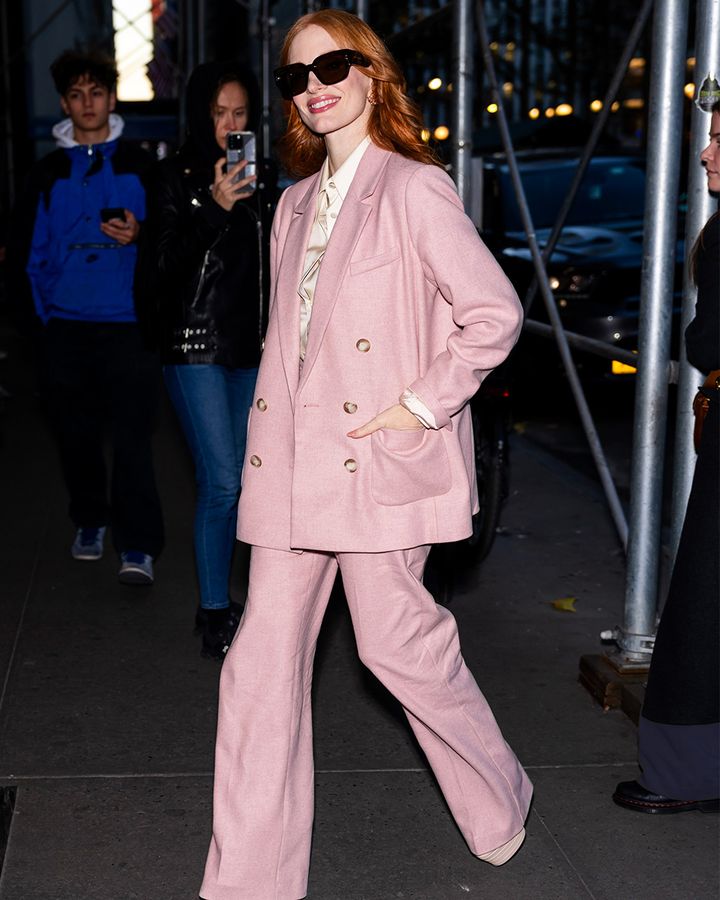 Actress Jessica Chastain wears one of the outfits sold for charity by Vestiaire Collective (Photo credit: Getty Images)